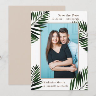 Tropical Frame Beige Wedding Save the Date Photo