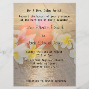 Tropical Frangipani Beach Wedding Invitations