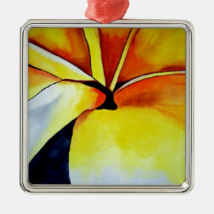 Tropical Frangipani flower watercolor abstract art Metal Ornament