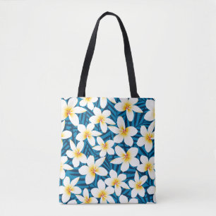 Tropical frangipani flowers tote bag