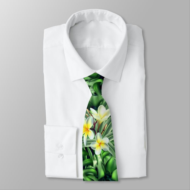 Tropical frangipani plumeria palm monstera tie (Tied)