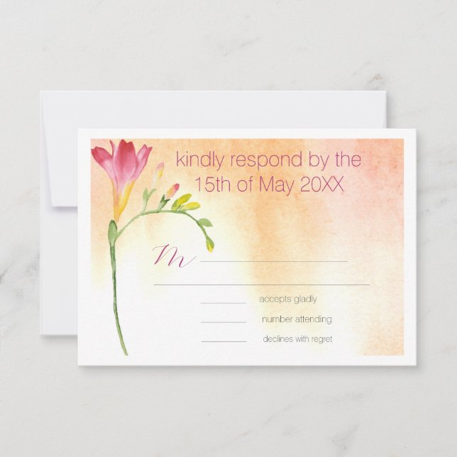 Tropical Freesia Boho Wedding RSVP Card (Front)