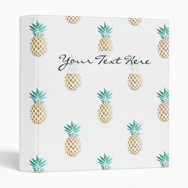 tropical fresh summer faux gold pineapple pattern binder (Front/Spine)