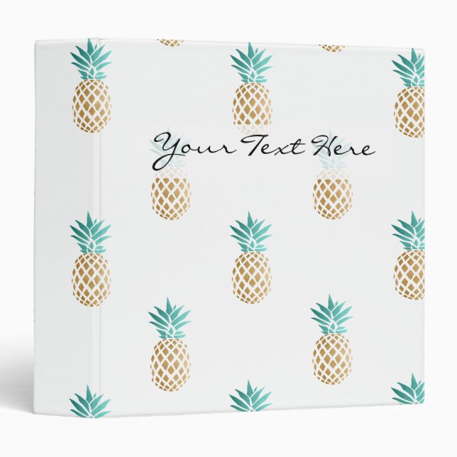 tropical fresh summer faux gold pineapple pattern binder (Front/Spine)