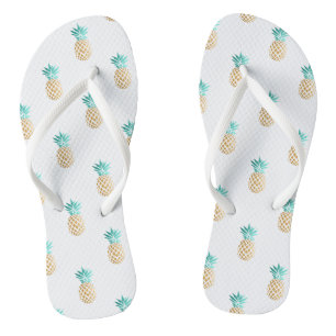 tropical fresh summer faux gold pineapple pattern flip flops