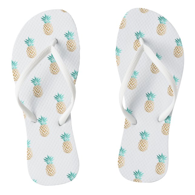 tropical fresh summer faux gold pineapple pattern flip flops (Footbed)
