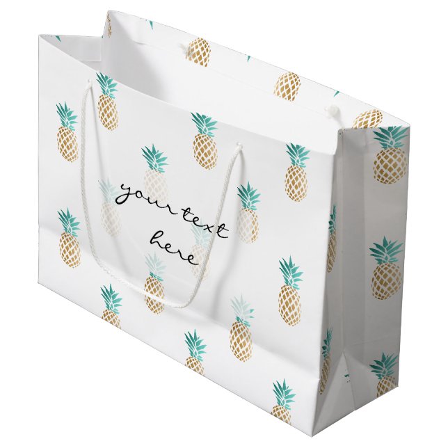 tropical fresh summer faux gold pineapple pattern large gift bag (Front Angled)