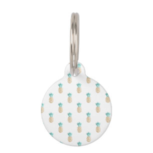 tropical fresh summer faux gold pineapple pattern pet tag