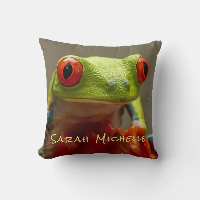 Tropical Frog with Red Eyes Long Name Throw Pillow (Front)
