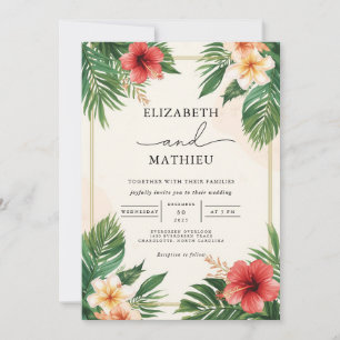 Tropical Frond Bloom Flourish Wedding Invitation