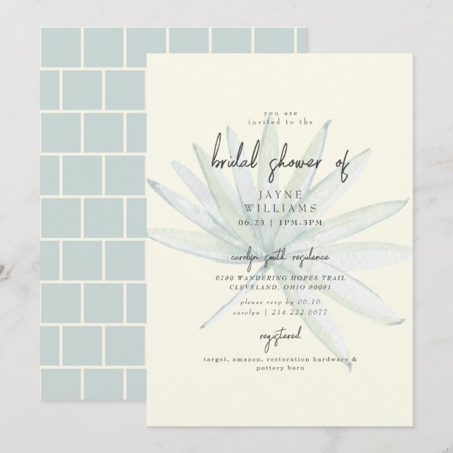 Tropical Frond Mint & Yellow Bridal Shower Invitation (Front/Back)