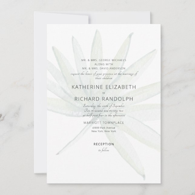 Tropical Frond White Both Parents Wedding Invitation (Front)