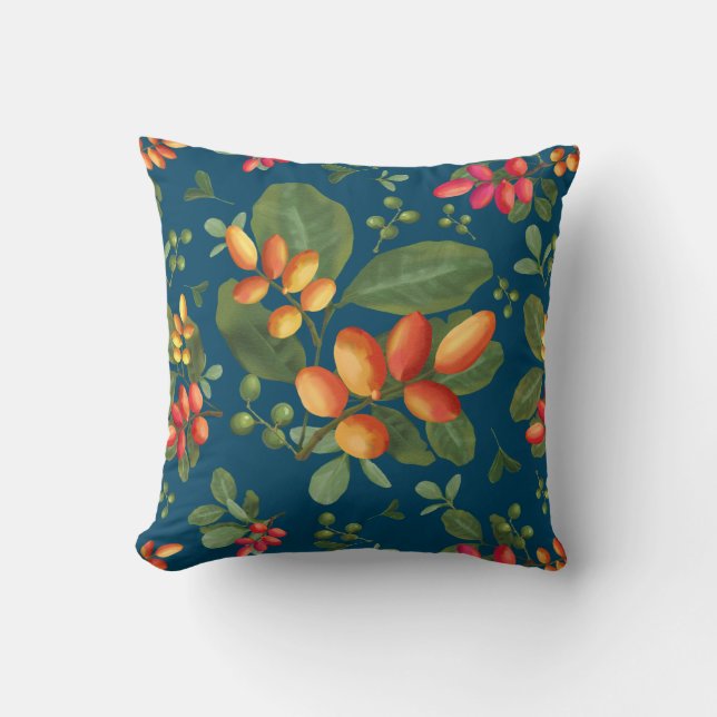 Tropical Fruit and Leaves Custom Background Colour Throw Pillow (Front)