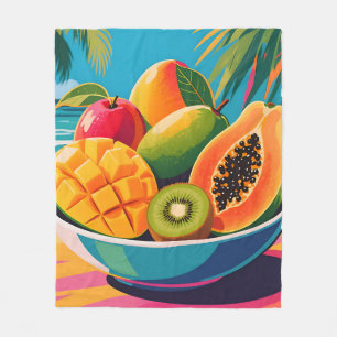 Tropical Fruit Bowl Illustration Fleece Blanket