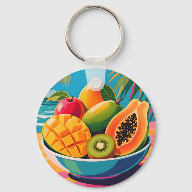 Tropical Fruit Bowl Illustration Keychain (Front)