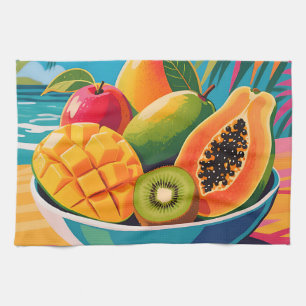 Tropical Fruit Bowl Illustration Kitchen Towel
