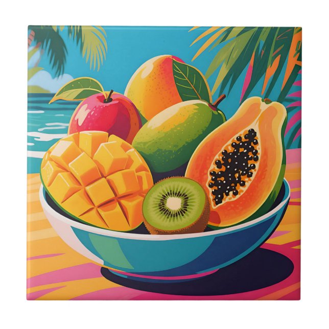 Tropical Fruit Bowl Illustration Tile (Front)