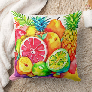 Tropical Fruit Cartoon Art Throw Pillow