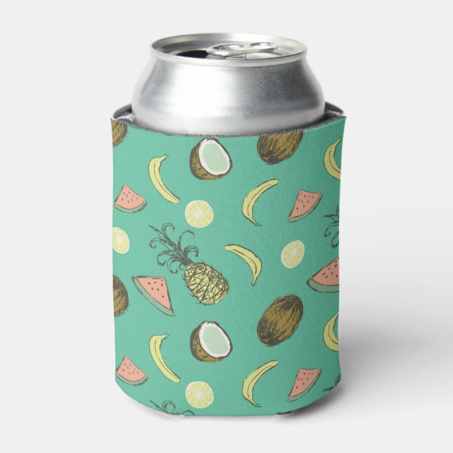 Tropical Fruit Doodle Pattern Can Cooler (Can Front)