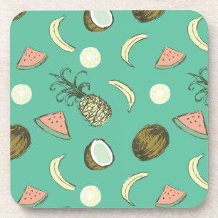 Tropical Fruit Doodle Pattern Coaster