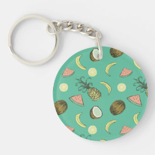 Tropical Fruit Doodle Pattern Keychain