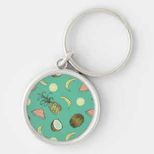 Tropical Fruit Doodle Pattern Keychain