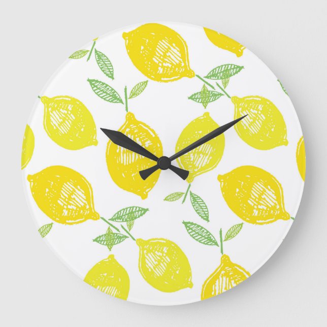 Tropical Fruit Doodle Pattern Large Clock (Front)