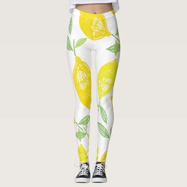 Tropical Fruit Doodle Pattern Leggings (Front)