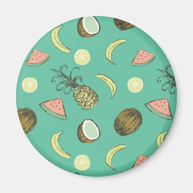 Tropical Fruit Doodle Pattern Magnet (Front)