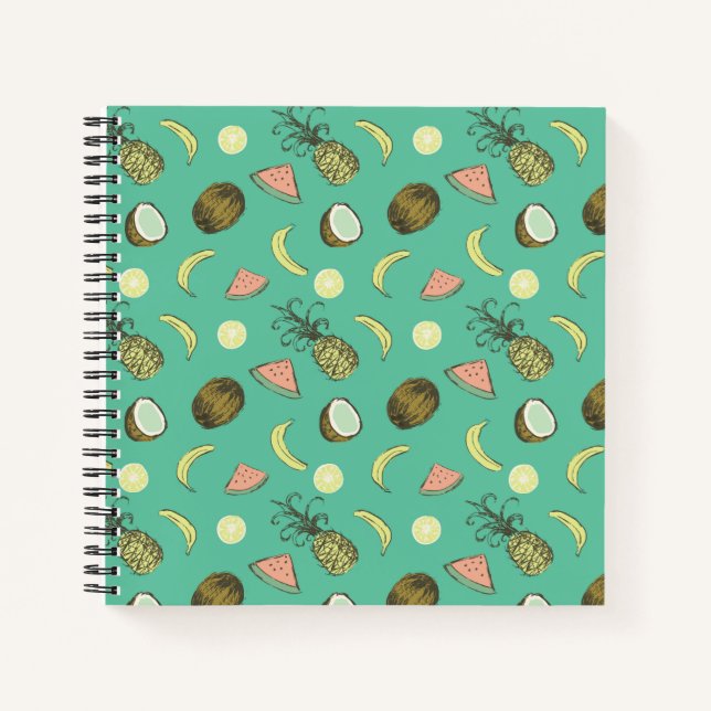 Tropical Fruit Doodle Pattern Notebook (Front)