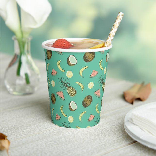 Tropical Fruit Doodle Pattern Paper Cups (Insitu)