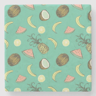 Tropical Fruit Doodle Pattern Stone Coaster