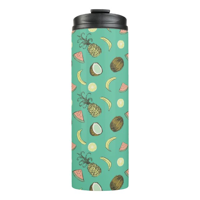 Tropical Fruit Doodle Pattern Thermal Tumbler (Front)