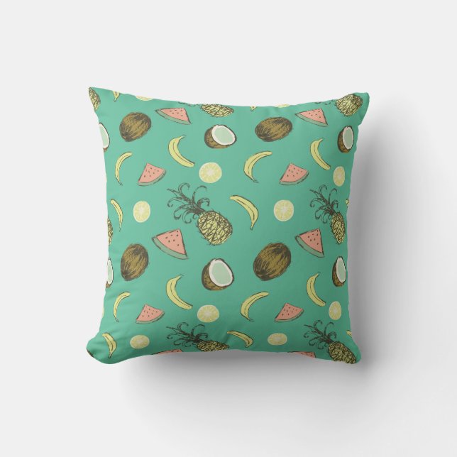 Tropical Fruit Doodle Pattern Throw Pillow (Front)