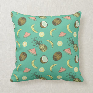 Tropical Fruit Doodle Pattern Throw Pillow