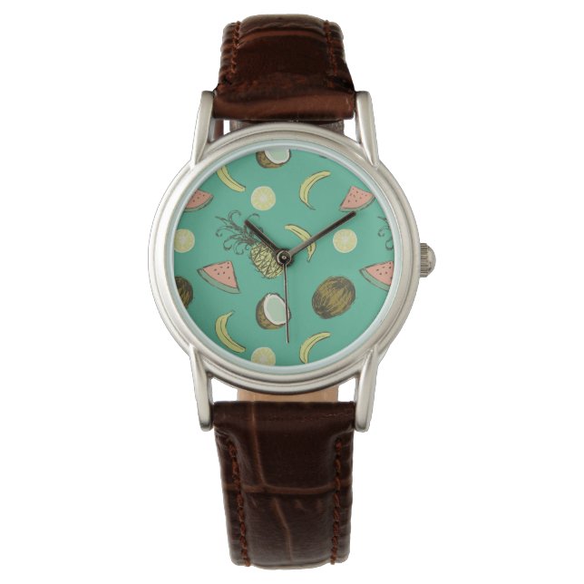 Tropical Fruit Doodle Pattern Watch (Front)