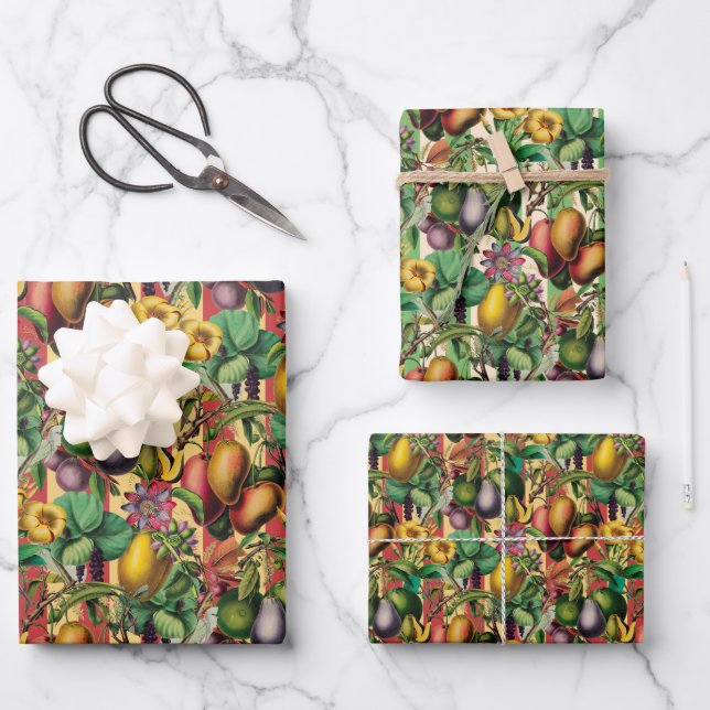 Tropical Fruit Garden Vintage Botanical Wrapping Paper Sheet (Front)