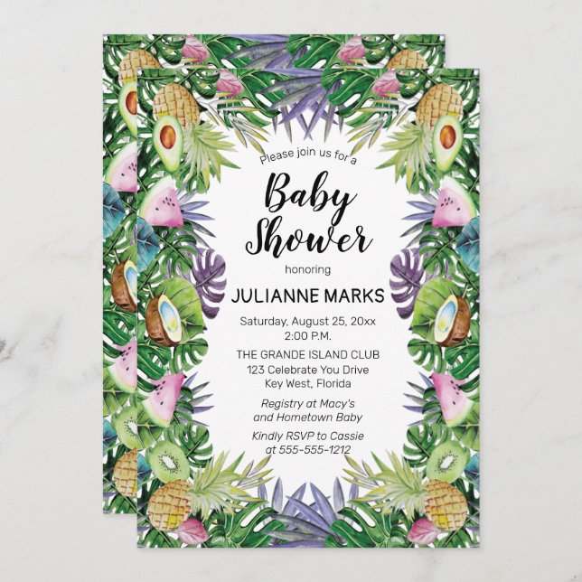 Tropical Fruit | Greenery Summer Baby Shower Invitation (Front/Back)