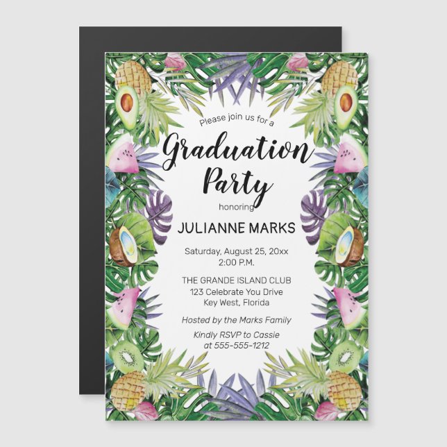 Tropical Fruit | Greenery Summer Graduation Party Magnetic Invitation (Front/Back)