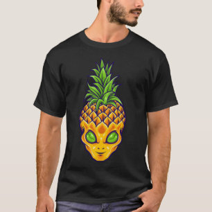 Tropical Fruit Hawaiian UFO Green Eyed Alien Pinea T-Shirt