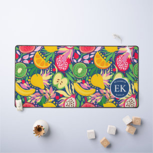 Tropical Fruit Monogram Watercolor Summer Pattern Desk Mat