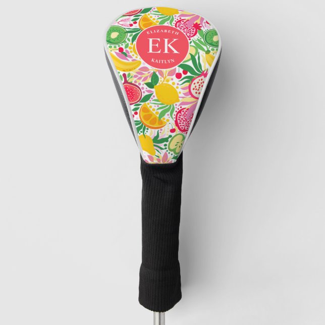 Tropical Fruit Monogram Watercolor Summer Pattern  Golf Head Cover (Front)