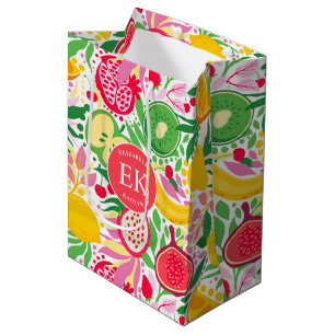 Tropical Fruit Monogram Watercolor Summer Pattern Medium Gift Bag