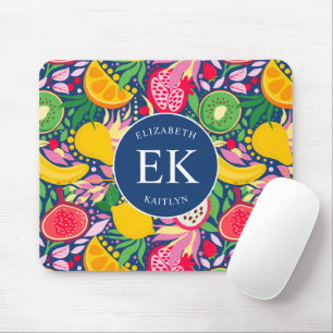 Tropical Fruit Monogram Watercolor Summer Pattern Mouse Pad