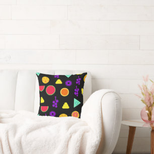 Tropical Fruit Neon Paradise Pattern Throw Pillow
