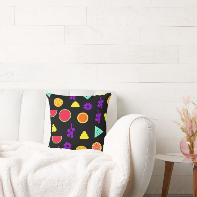 Tropical Fruit Neon Paradise Pattern Throw Pillow (Couch)