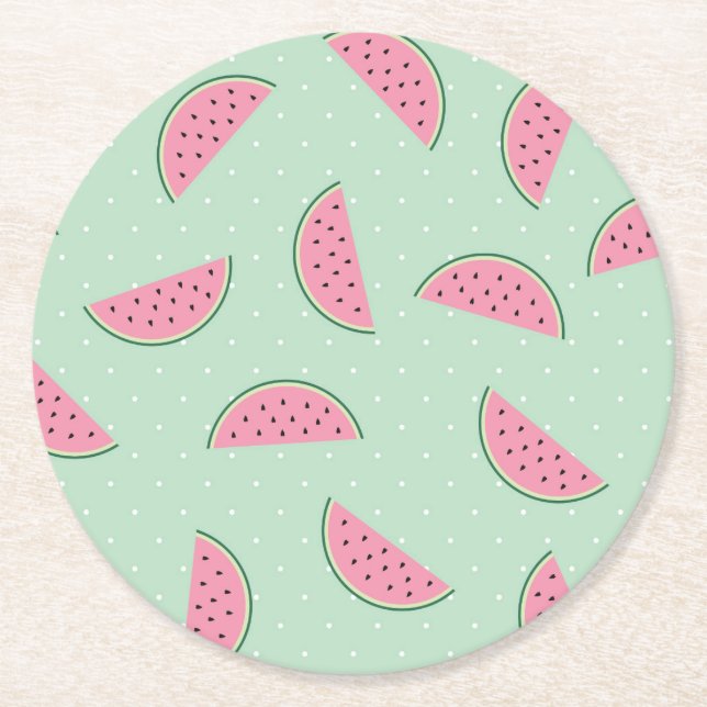 Tropical Fruit Paint Splatter Pattern Round Paper Coaster (Front)