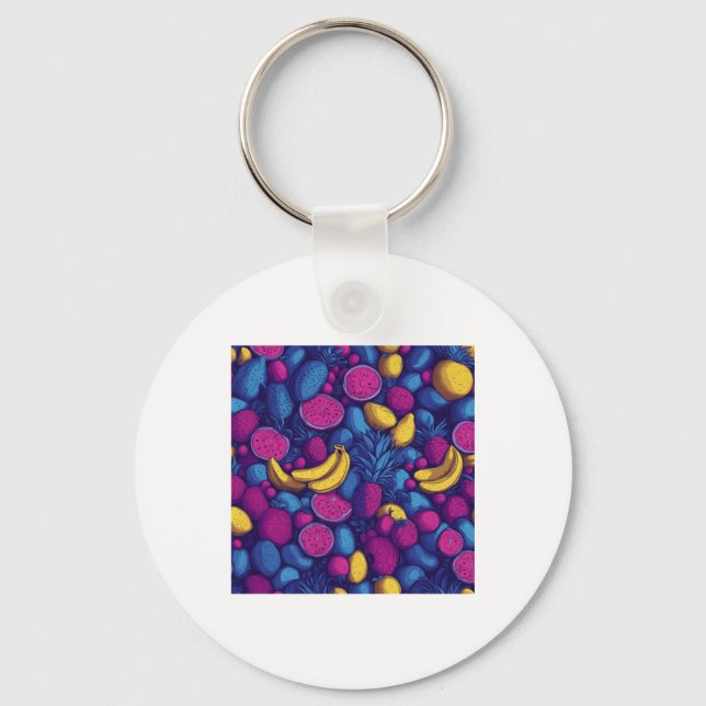 Tropical Fruit Pattern – Exotic Vibrant Design Sti Keychain (Front)