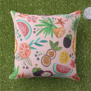 Tropical fruit pink garden all-over print outdoor pillow