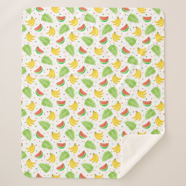 Tropical Fruit Polka Dot Pattern Sherpa Blanket (Front)